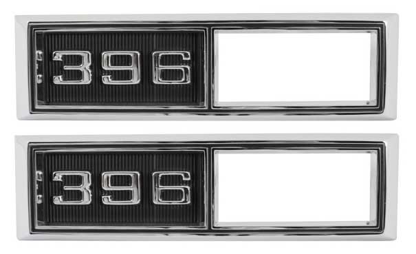 Side Marker Bezels - Front - "396" - LH/RH Pair - 68 Chevelle El Camino Fullsize Chevy Car; 68-69 Chevy II Nova