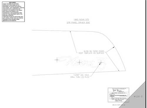 Quarter Panel Emblem Template Kit - For "Nova" Emblem - 65 Chevy II Nova (Standard)