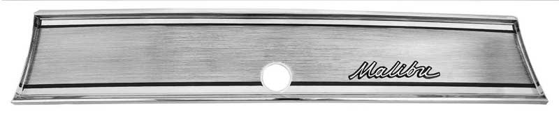 Glove Box Fascia - Chrome - &quot;Malibu&quot; Script - 67 Chevelle