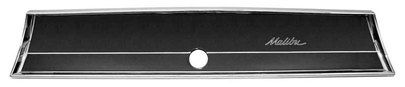 Glove Box Fascia - Chrome - &quot;Malibu&quot; Script - 66 Chevelle