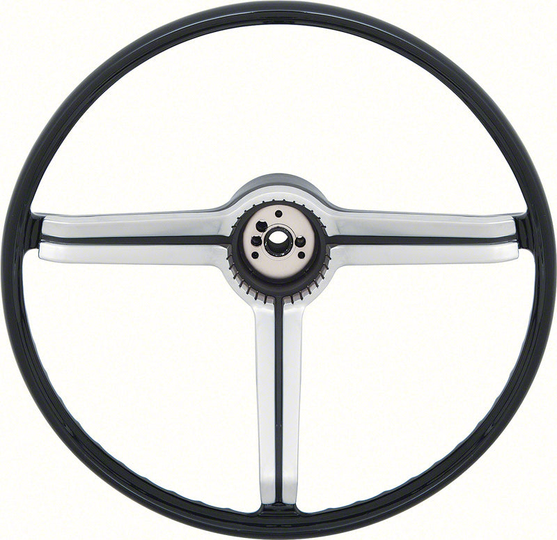 Steering Wheel and Shroud - Black-Brushed Chrome - 68 Chevy II Nova with Custom Interior (RPO Z87); 68 Camaro (Standard Wheel)