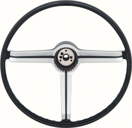 Steering Wheel and Shroud - Black-Brushed Chrome - 68 Chevy II Nova with Custom Interior (RPO Z87); 68 Camaro (Standard Wheel)